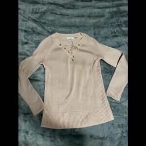 Calvin Klein Lace-Up Knit Sweater - Blush Pink, XS